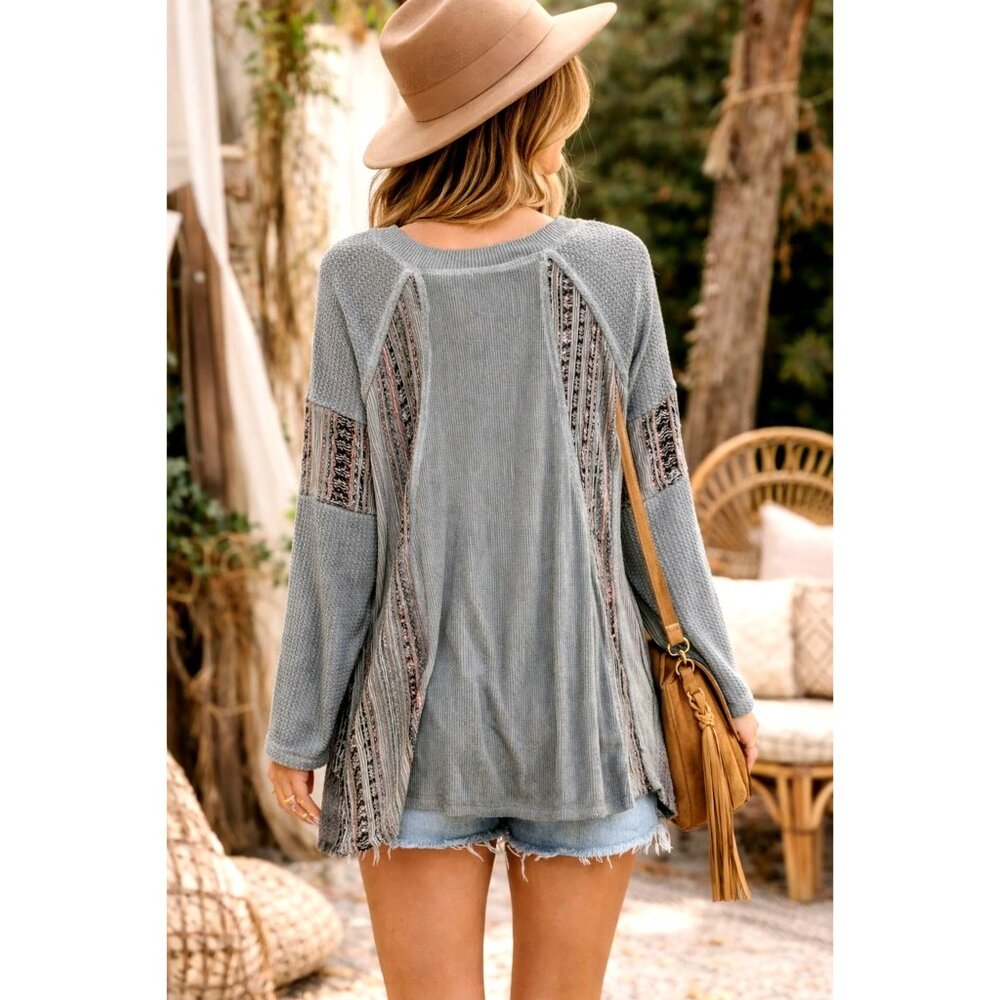 POL Oversized Patchwork Knit Tunic Top Small Boho Festival‎ Lagonlook
